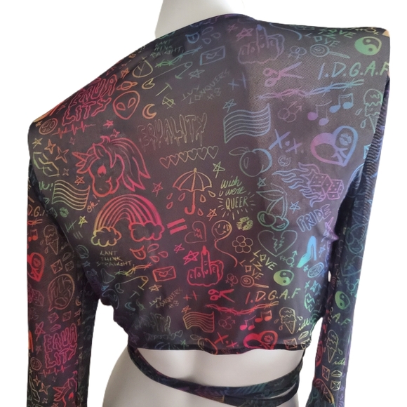 Dolls Kill Pride bell sleeve crop w/ ties - Picture 3 of 7